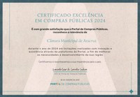 CÂMARA DE ARACRUZ É CERTIFICADA COMO O GRAU DE EXCELÊNCIA EM COMPRAS PÚBLICAS 2024